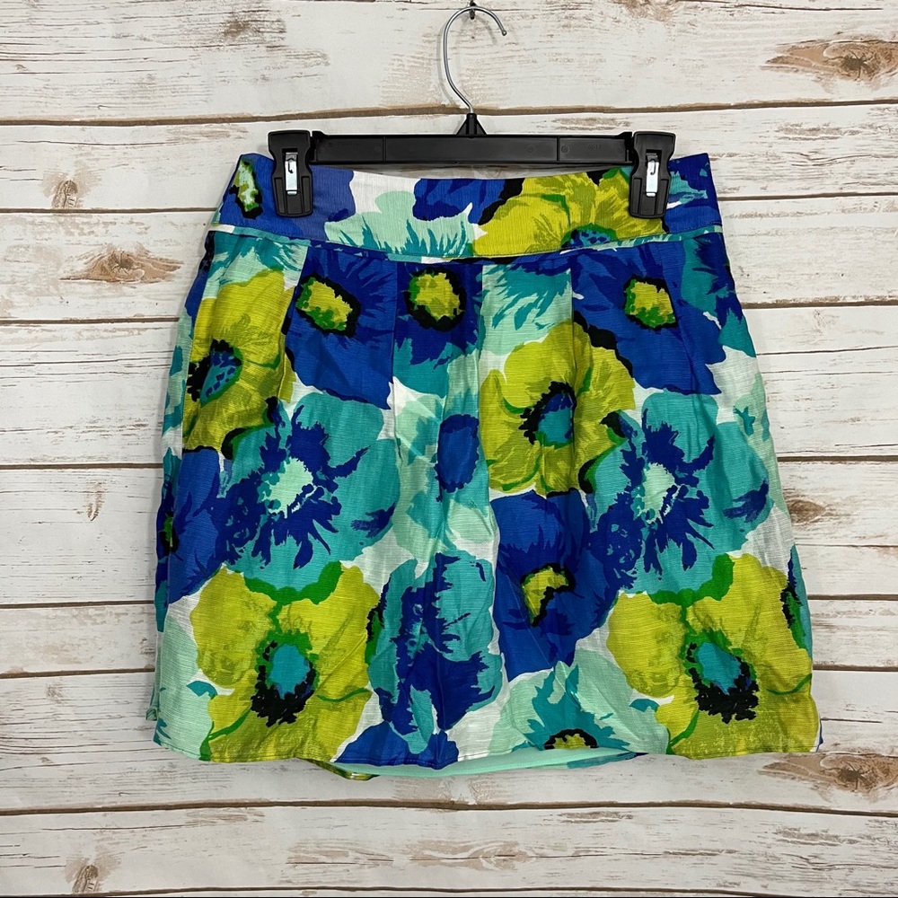 Loft Linen Blend floral A-Line Flare Skirt